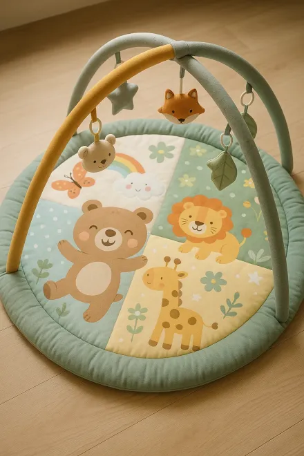 Baby playing safely on a cushioned mat