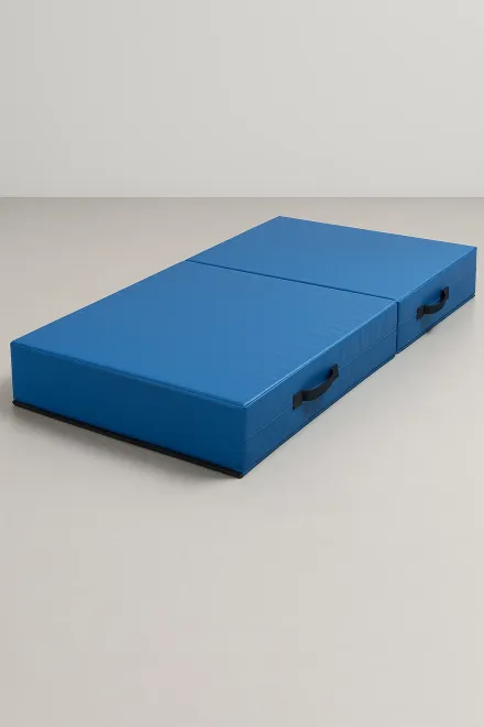 Detail of a thick artistic gymnastics mat with dense foam