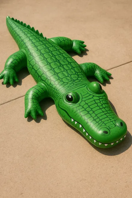 Inflatable crocodile float in a pool