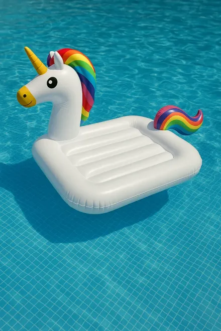 Inflatable unicorn float in a pool