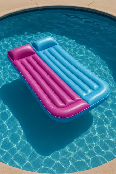 Dos personas disfrutando de una colchoneta doble para piscina