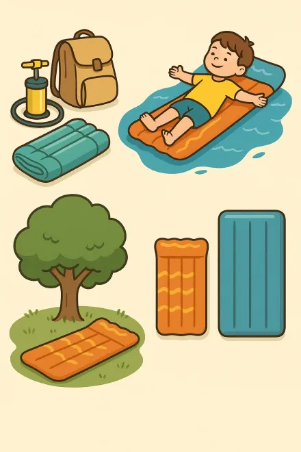 Child enjoying a small inflatable mattress in the pool