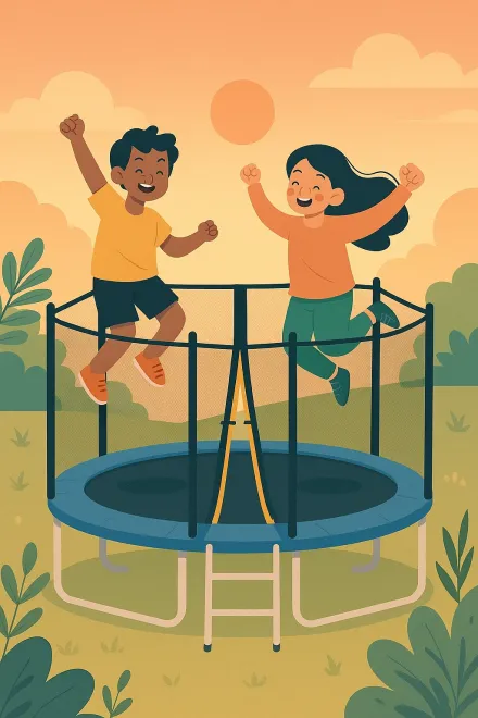 Kids playing on a jump mat