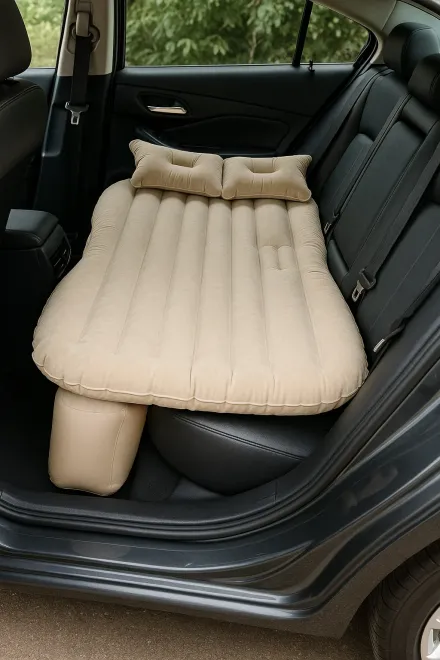 Inflatable mattress installed on a car's back seat