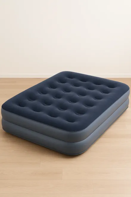 Double air mattress laid out in a room