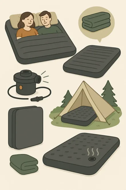 Couple resting on a double air mattress