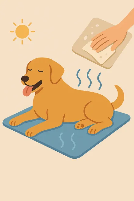 Dog resting on a cooling mat